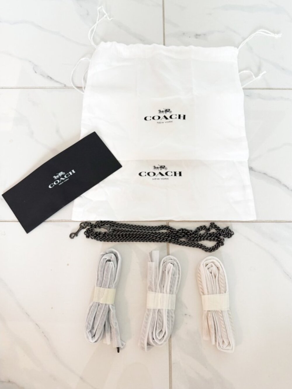 COACH dinky chain strap in dark gunmetal, gold, silver & brass -Lot of 4 Total